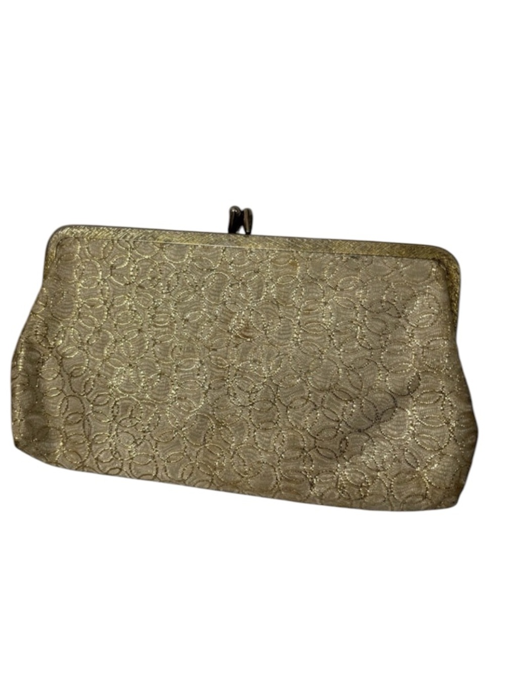 60s Vintage Gold Brocade Kiss Lock Evening Clutch Bag Purse Card Holder Wallet
